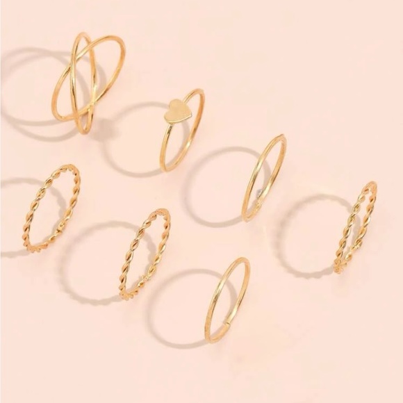 🎉 New Golden Heart & Twist Rope Rings Set of 8 - Picture 3 of 6
